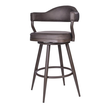 26" Brown Faux Leather And Iron Counter Height Swivel Bar Chair
