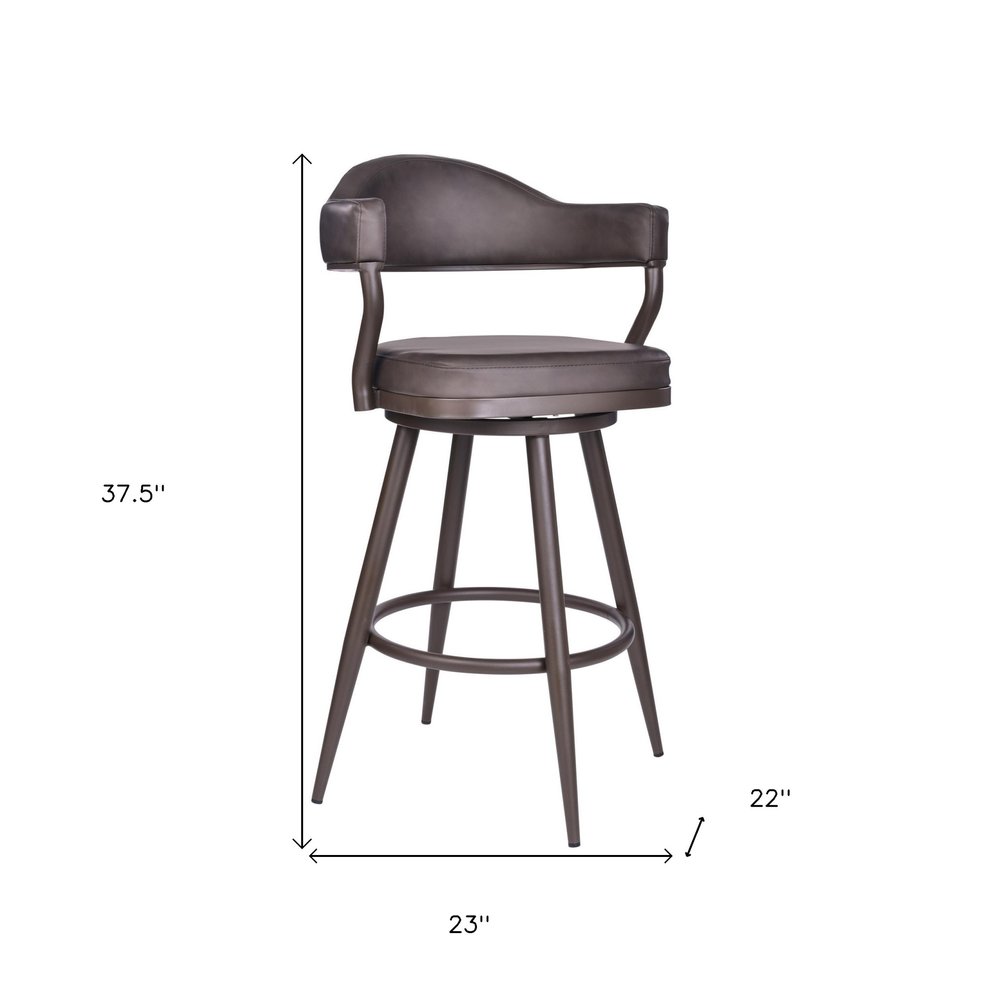 26" Brown Faux Leather And Iron Counter Height Swivel Bar Chair