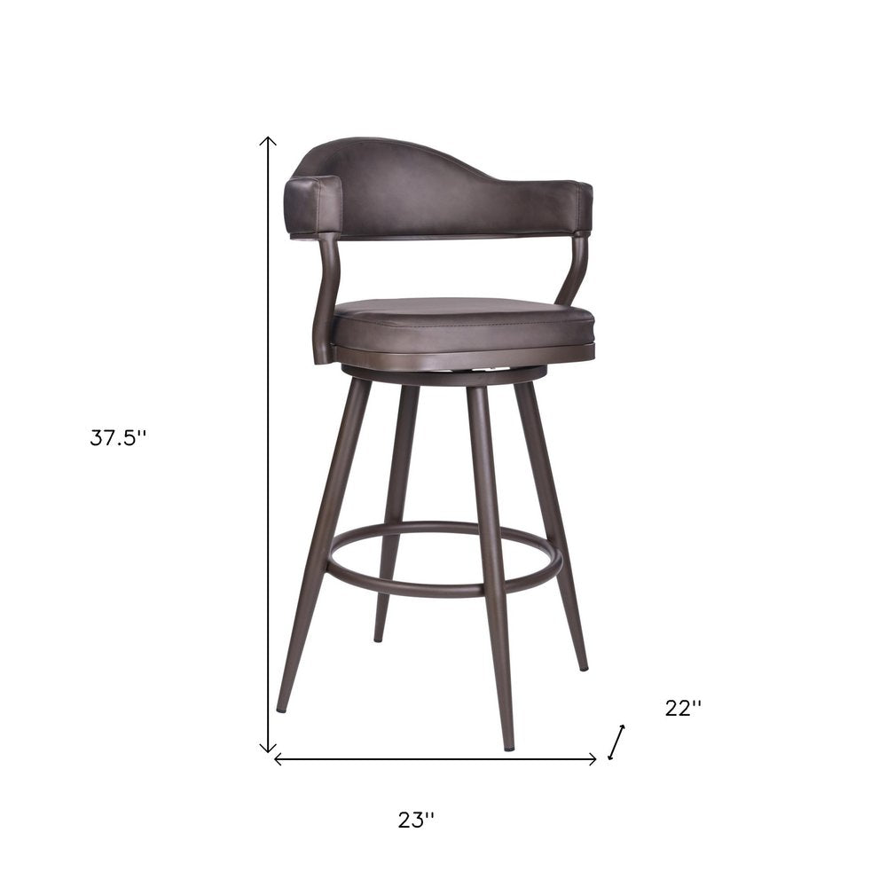 26" Brown Faux Leather And Iron Counter Height Swivel Bar Chair