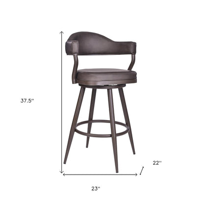 26" Brown Faux Leather And Iron Counter Height Swivel Bar Chair