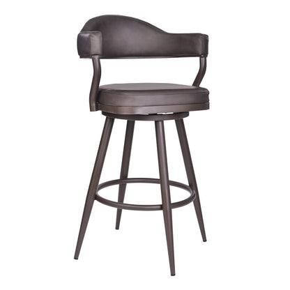 30" Brown Fabric And Iron Bar Height Swivel Bar Chair