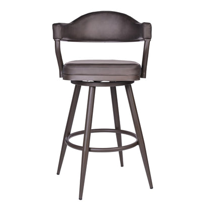 30" Brown Fabric And Iron Bar Height Swivel Bar Chair