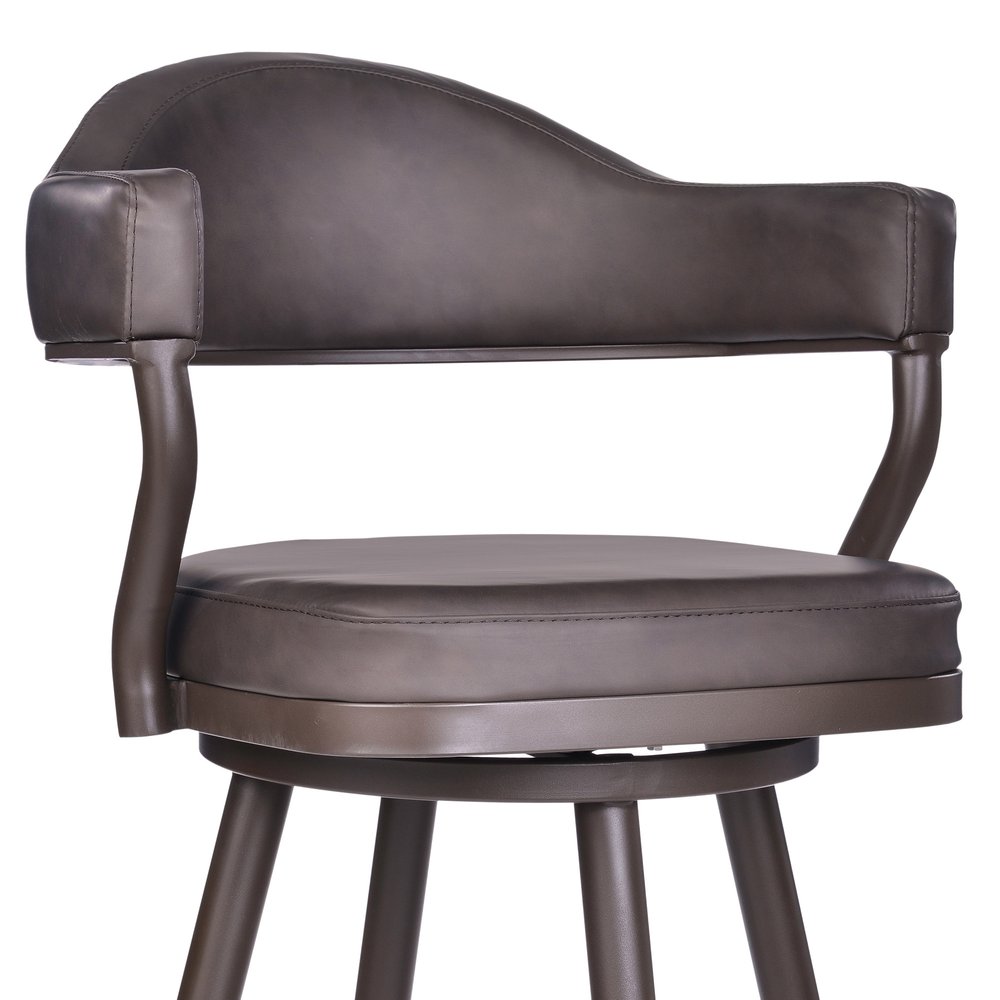 30" Brown Fabric And Iron Bar Height Swivel Bar Chair