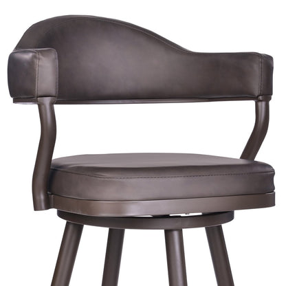 30" Brown Fabric And Iron Bar Height Swivel Bar Chair