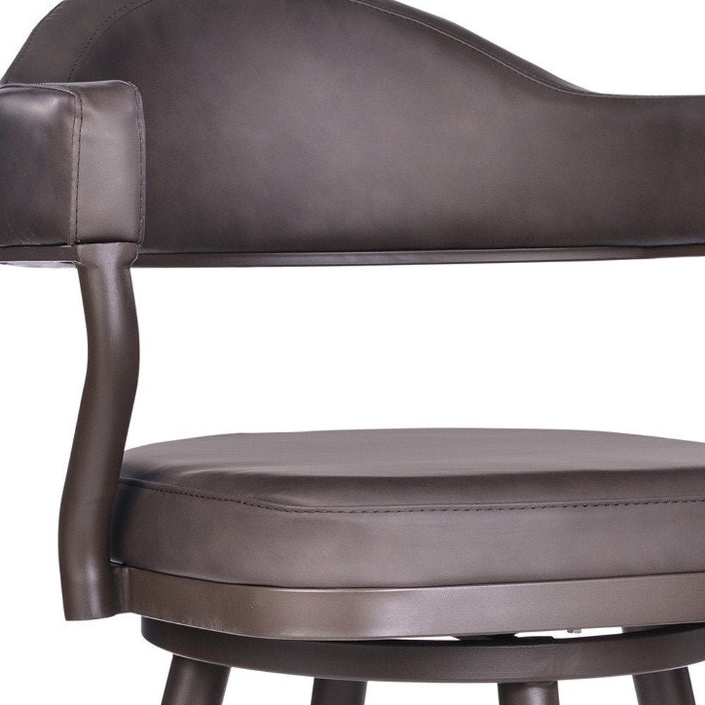 30" Brown Fabric And Iron Bar Height Swivel Bar Chair