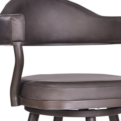 30" Brown Fabric And Iron Bar Height Swivel Bar Chair
