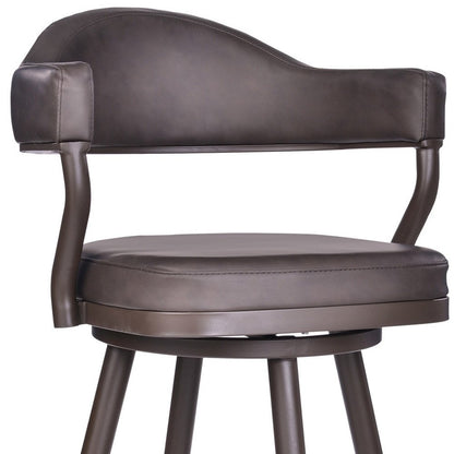 30" Brown Fabric And Iron Bar Height Swivel Bar Chair