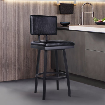 26" Black Fabric And Iron Counter Height Swivel Bar Chair