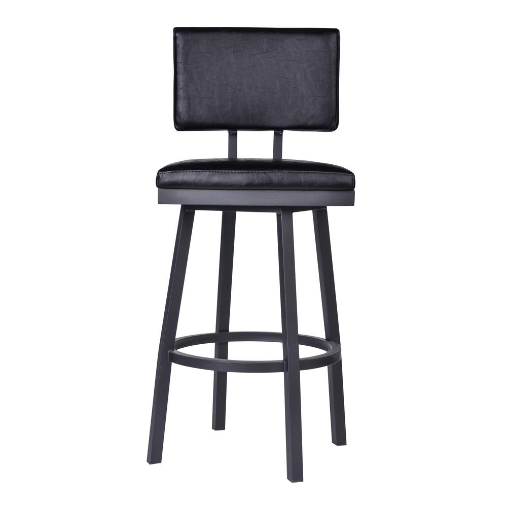 26" Black Fabric And Iron Counter Height Swivel Bar Chair