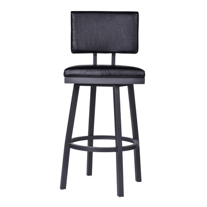 26" Black Fabric And Iron Counter Height Swivel Bar Chair