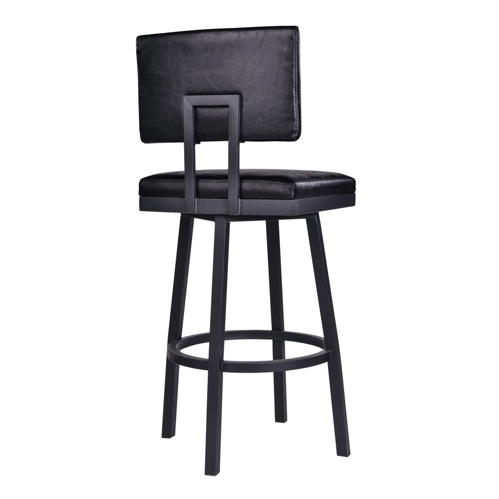 26" Black Fabric And Iron Counter Height Swivel Bar Chair