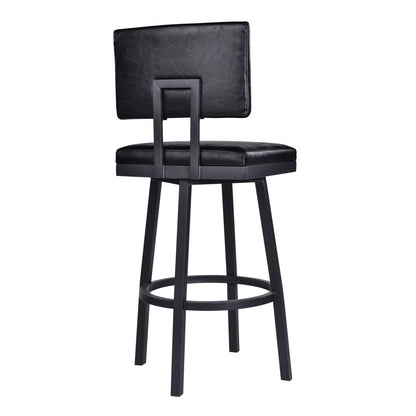 26" Black Fabric And Iron Counter Height Swivel Bar Chair