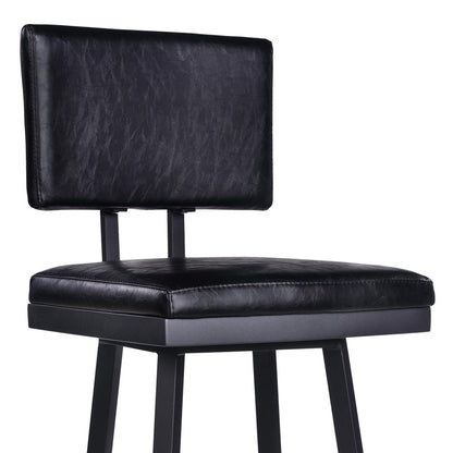 26" Black Fabric And Iron Counter Height Swivel Bar Chair