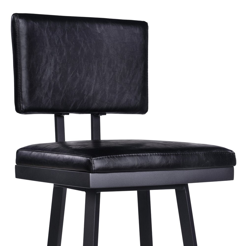 26" Black Fabric And Iron Counter Height Swivel Bar Chair