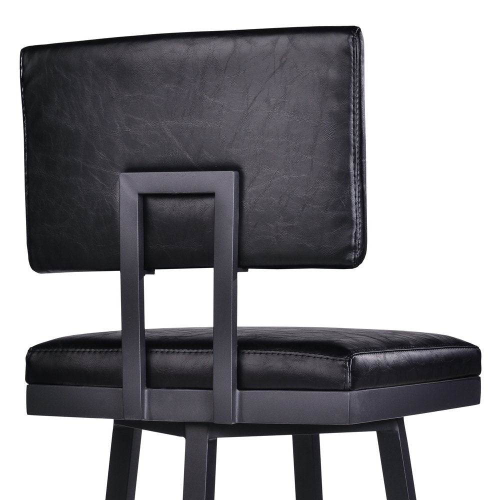 26" Black Fabric And Iron Counter Height Swivel Bar Chair
