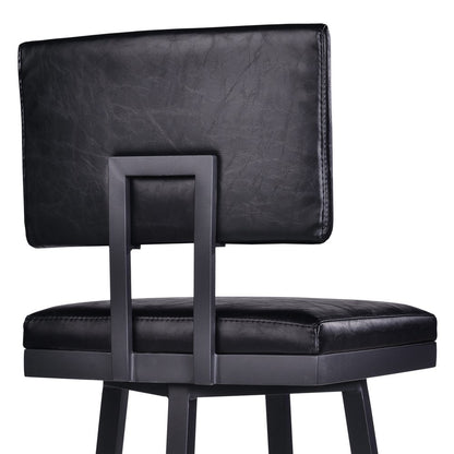 26" Black Fabric And Iron Counter Height Swivel Bar Chair
