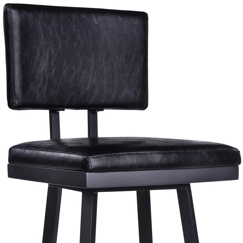 26" Black Fabric And Iron Counter Height Swivel Bar Chair