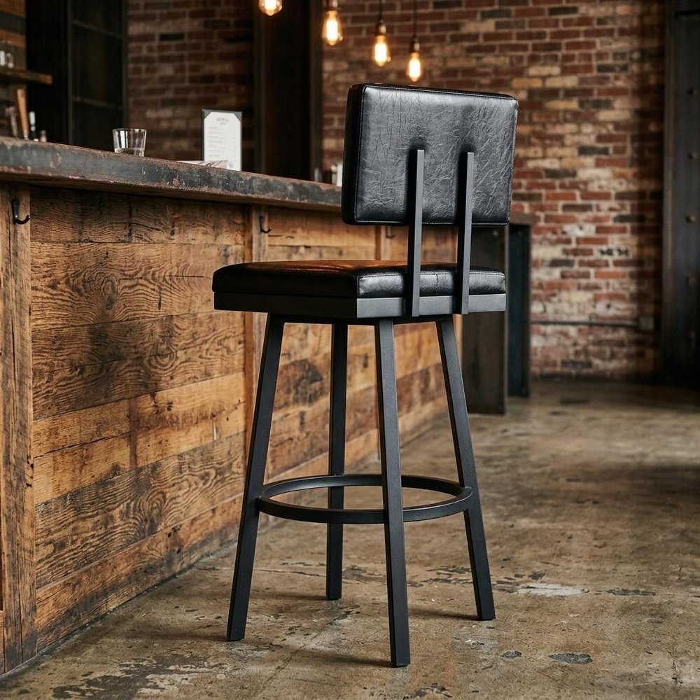 26" Black Fabric And Iron Counter Height Swivel Bar Chair