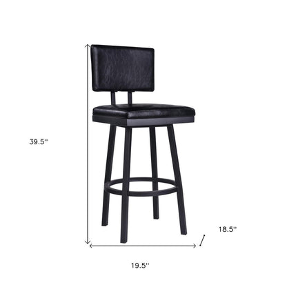 26" Black Fabric And Iron Counter Height Swivel Bar Chair