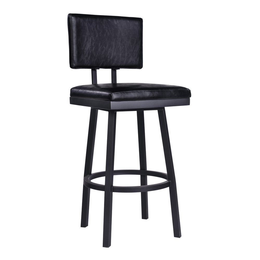 26" Black Fabric And Iron Counter Height Swivel Bar Chair