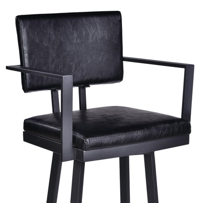 26" Black Faux Leather And Iron Counter Height Swivel Bar Chair