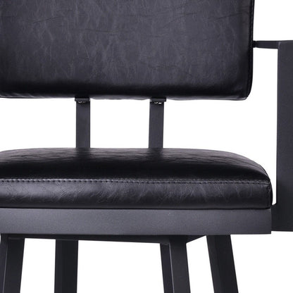 26" Black Faux Leather And Iron Counter Height Swivel Bar Chair