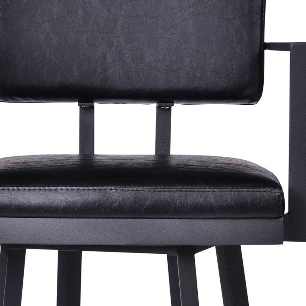 26" Black Faux Leather And Iron Counter Height Swivel Bar Chair
