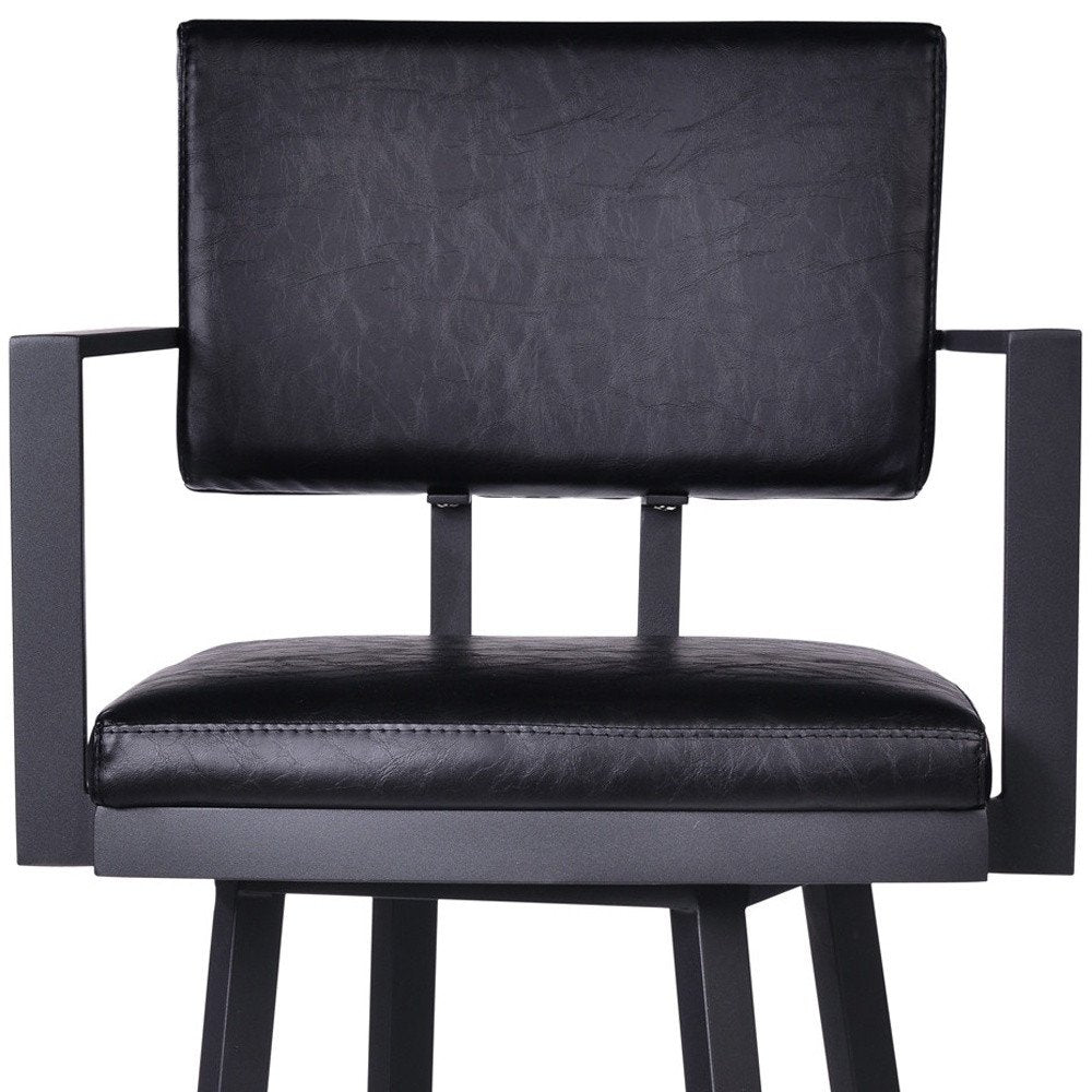 26" Black Faux Leather And Iron Counter Height Swivel Bar Chair
