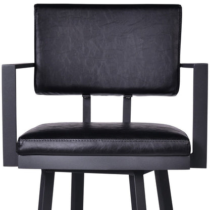26" Black Faux Leather And Iron Counter Height Swivel Bar Chair