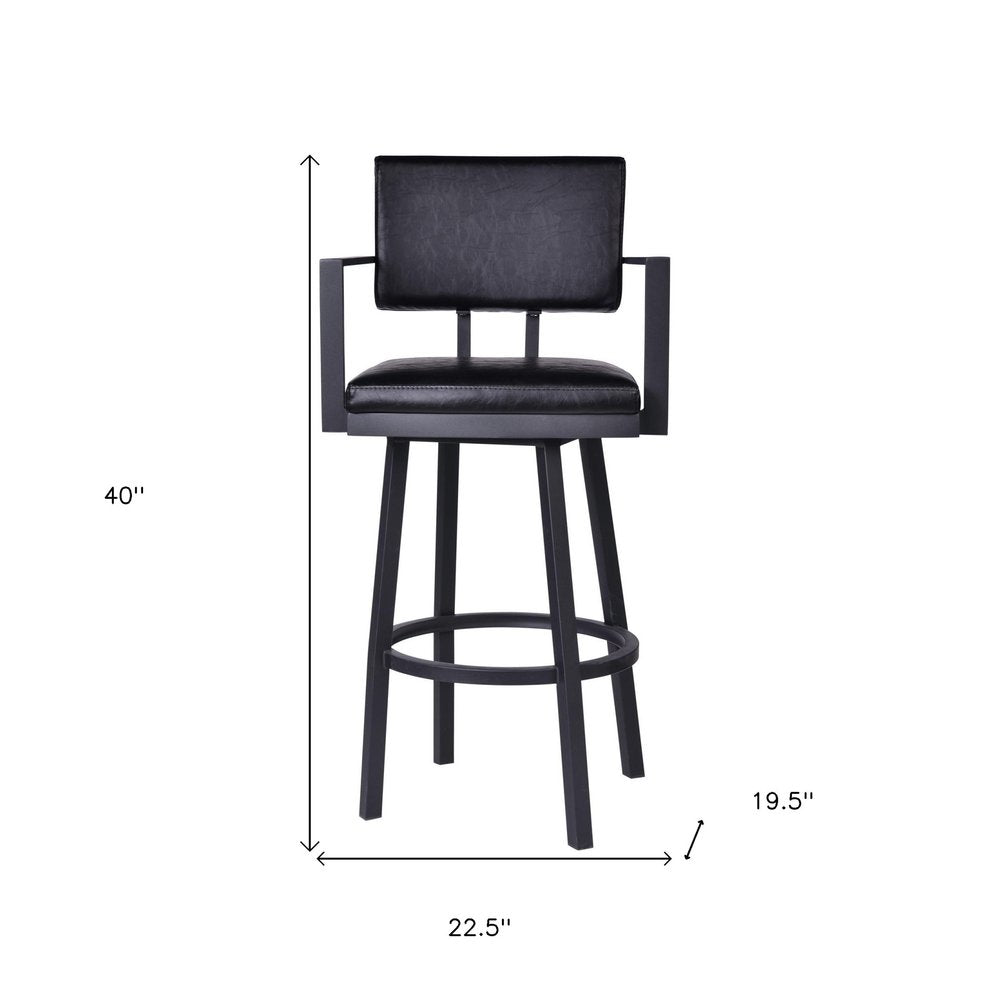 26" Black Faux Leather And Iron Counter Height Swivel Bar Chair