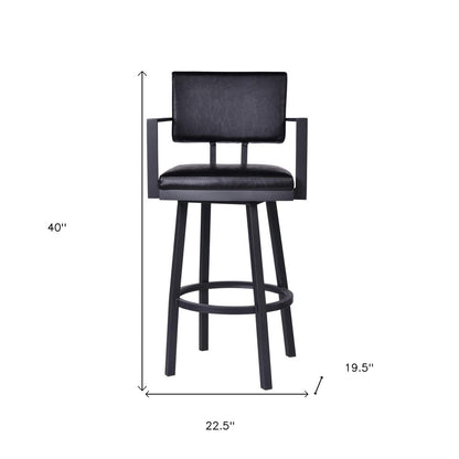 26" Black Faux Leather And Iron Counter Height Swivel Bar Chair