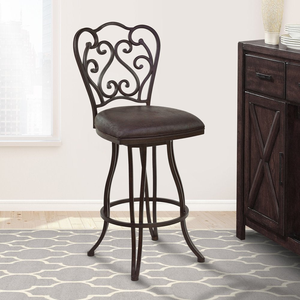 26" Espresso Fabric And Iron Counter Height Swivel Bar Chair