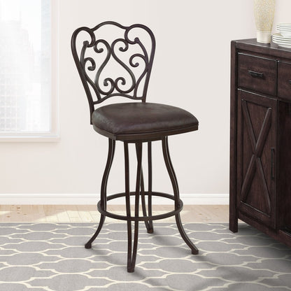 26" Espresso Fabric And Iron Counter Height Swivel Bar Chair