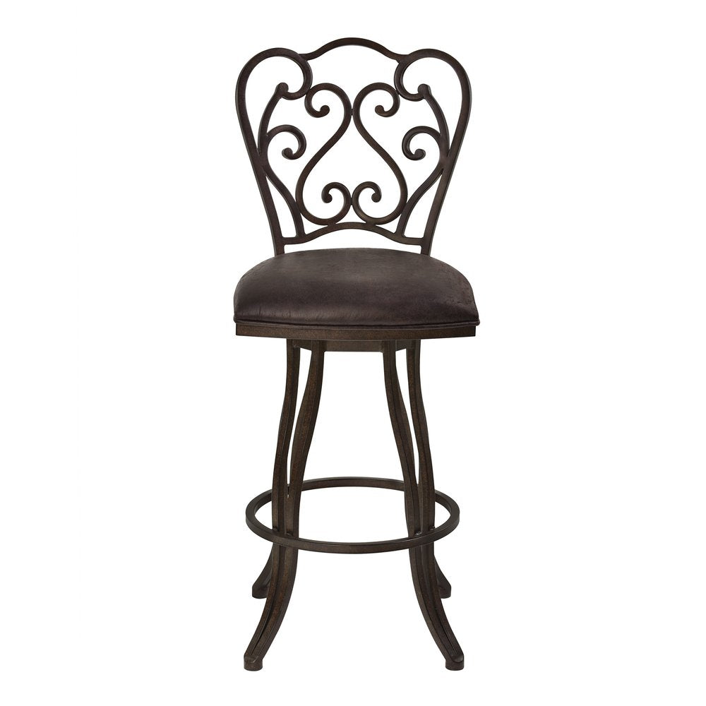 26" Espresso Fabric And Iron Counter Height Swivel Bar Chair