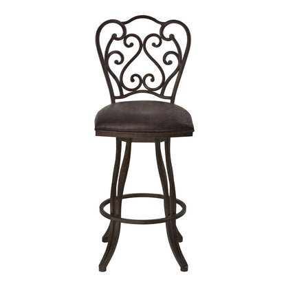 26" Espresso Fabric And Iron Counter Height Swivel Bar Chair