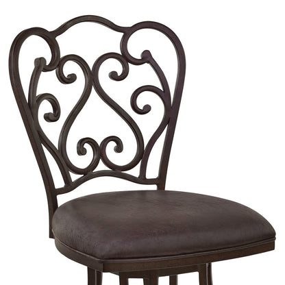 26" Espresso Fabric And Iron Counter Height Swivel Bar Chair