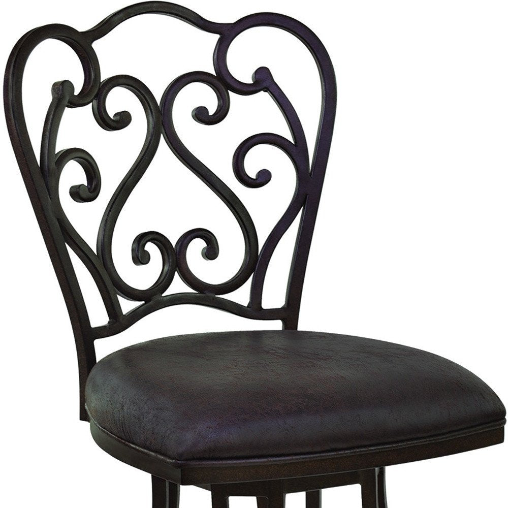 26" Espresso Fabric And Iron Counter Height Swivel Bar Chair