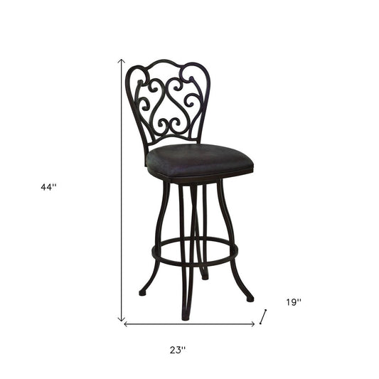 26" Espresso Fabric And Iron Counter Height Swivel Bar Chair