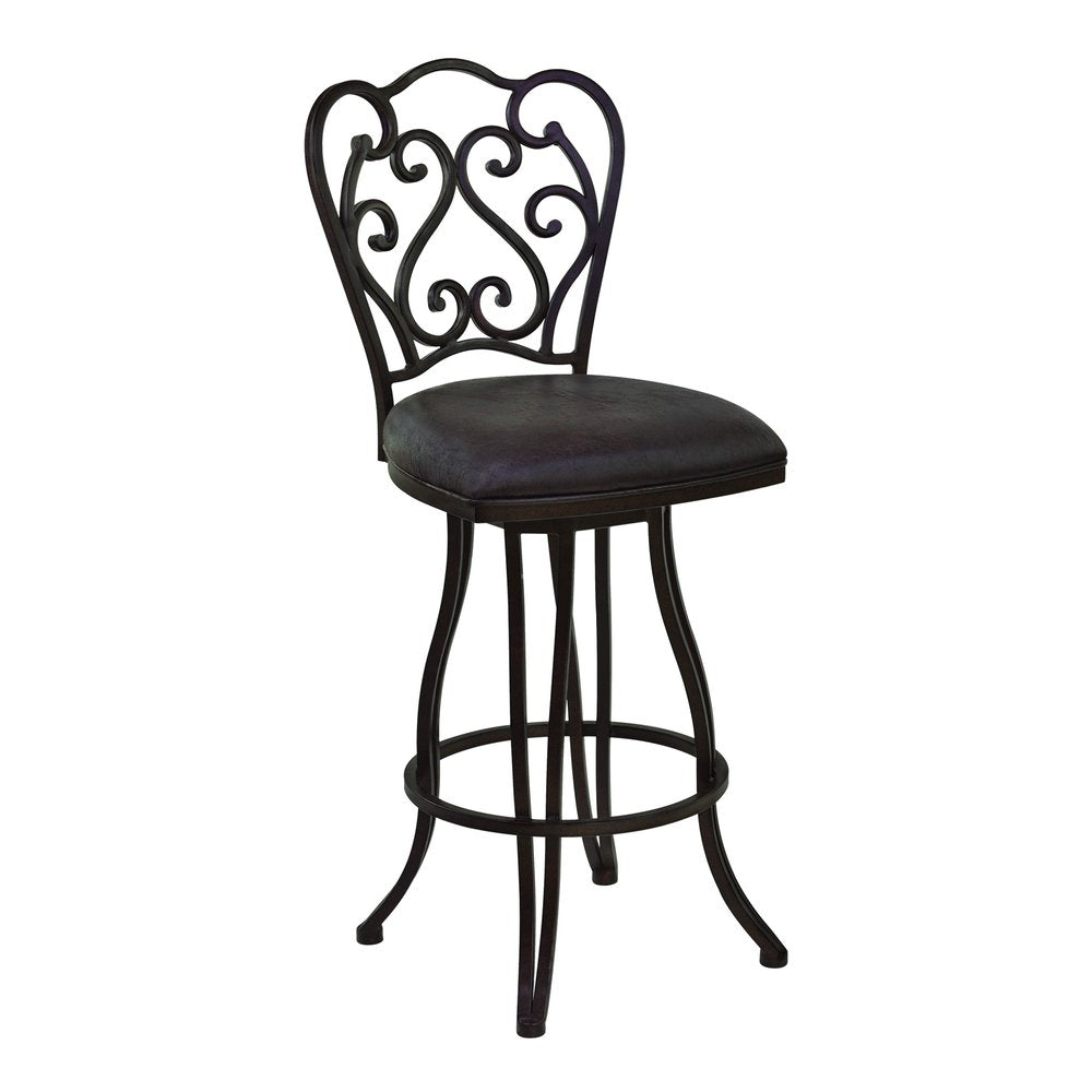 26" Espresso Fabric And Iron Counter Height Swivel Bar Chair