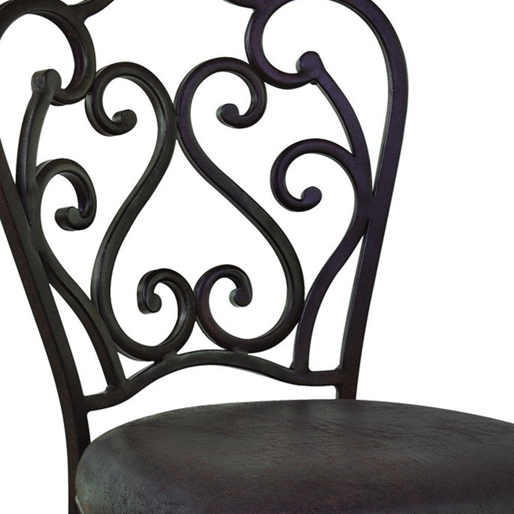 30" Espresso Fabric And Iron Bar Height Swivel Bar Chair