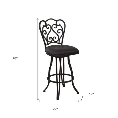 30" Espresso Fabric And Iron Bar Height Swivel Bar Chair