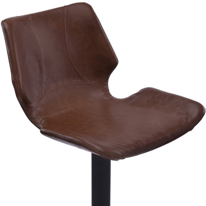 21" Coffee And Black Faux Leather And Fabric And Iron Low Back Adjustable Height Swivel Bar Chair