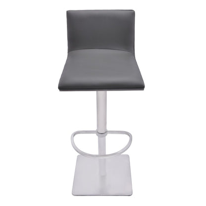 21" Gray And Silver Fabric And Iron Backless Adjustable Height Swivel Bar Chair