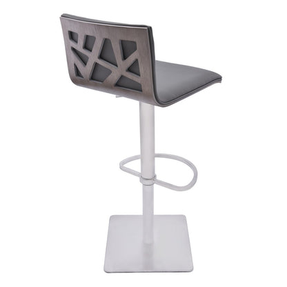 21" Gray And Silver Fabric And Iron Backless Adjustable Height Swivel Bar Chair