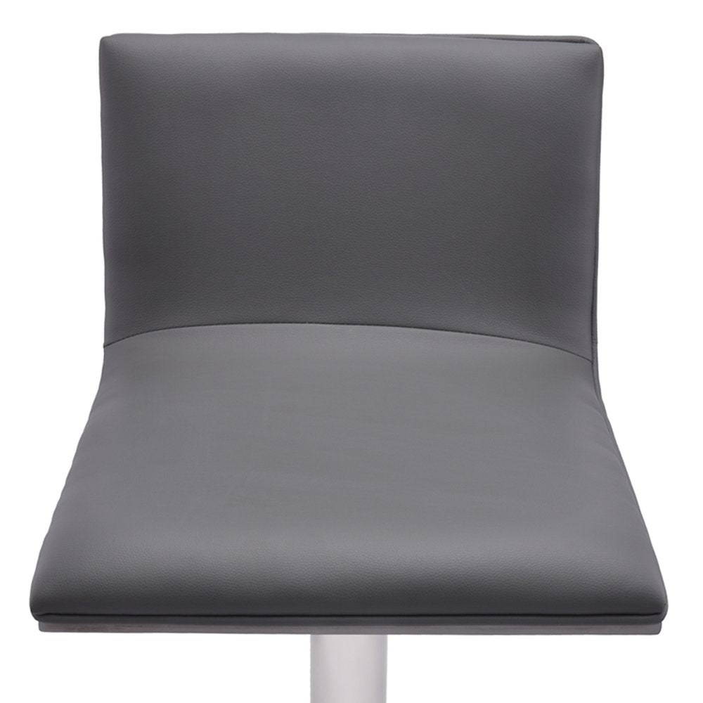 21" Gray And Silver Fabric And Iron Backless Adjustable Height Swivel Bar Chair