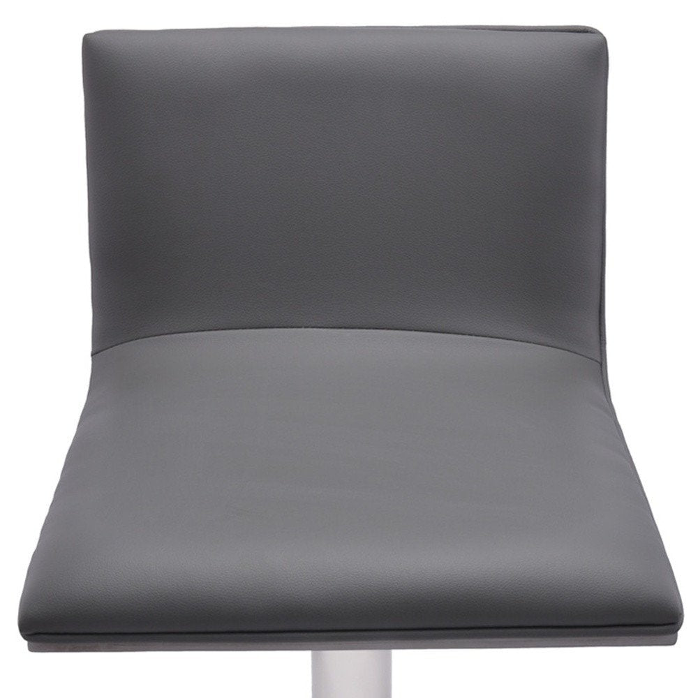 21" Gray And Silver Fabric And Iron Backless Adjustable Height Swivel Bar Chair