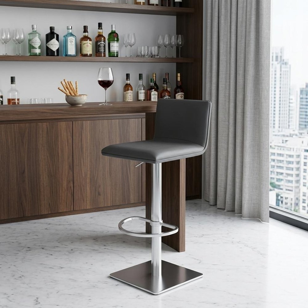 21" Gray And Silver Iron Swivel Backless Adjustable Height Bar Chair