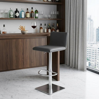 21" Gray And Silver Fabric And Iron Backless Adjustable Height Swivel Bar Chair
