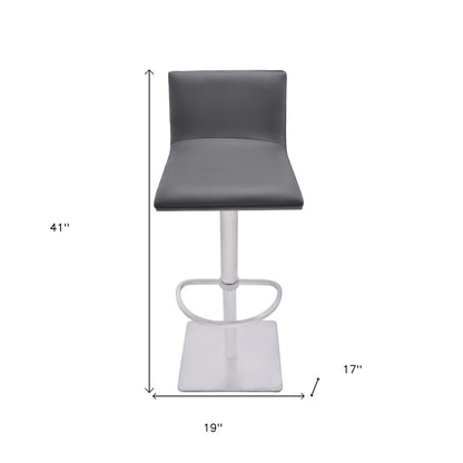 21" Gray And Silver Fabric And Iron Backless Adjustable Height Swivel Bar Chair