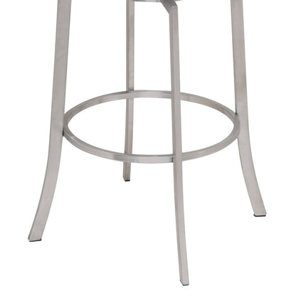 26" Gray And Silver Faux Leather And Fabric And Iron Low Back Counter Height Swivel Bar Chair